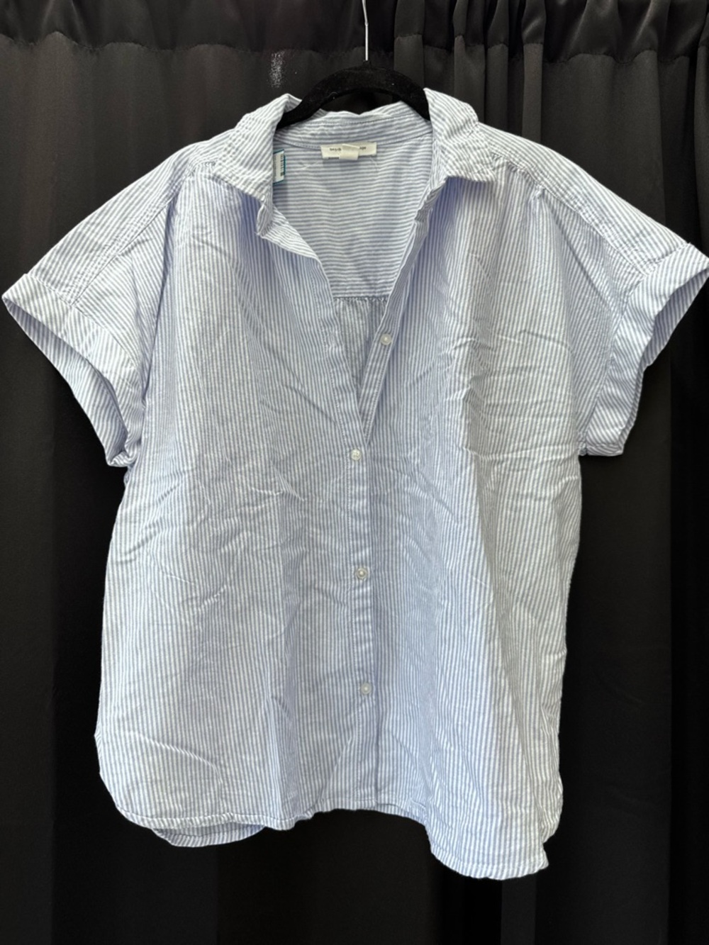 beachlunchlounge Light Blue and White Striped Cotton Button-Up Blouse